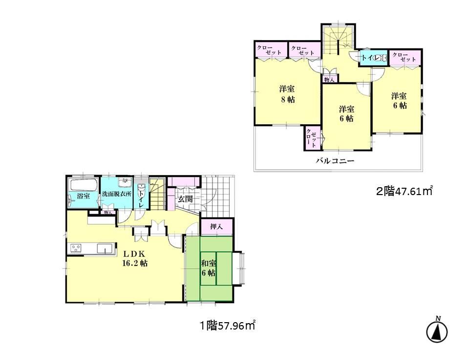 Floor plan. 34,300,000 yen, 4LDK, Land area 146.72 sq m , Building area 105.57 sq m