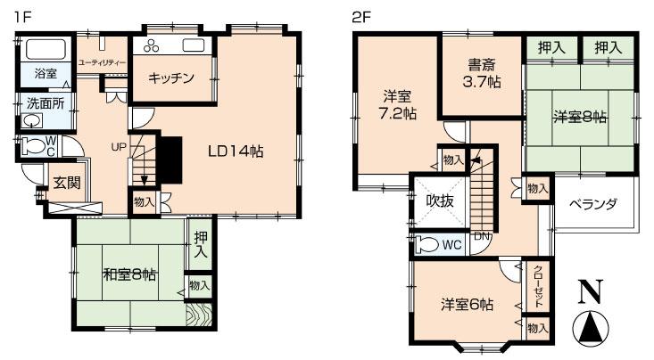 Floor plan. 8.5 million yen, 4LDK, Land area 156.76 sq m , Building area 128.76 sq m
