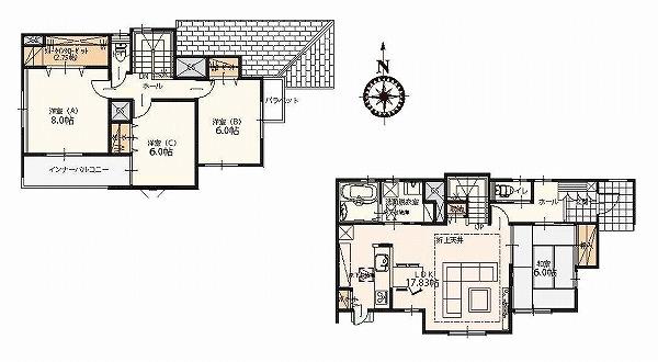 Floor plan. (Building 2), Price 24,800,000 yen, 4LDK, Land area 240.55 sq m , Building area 109.3 sq m
