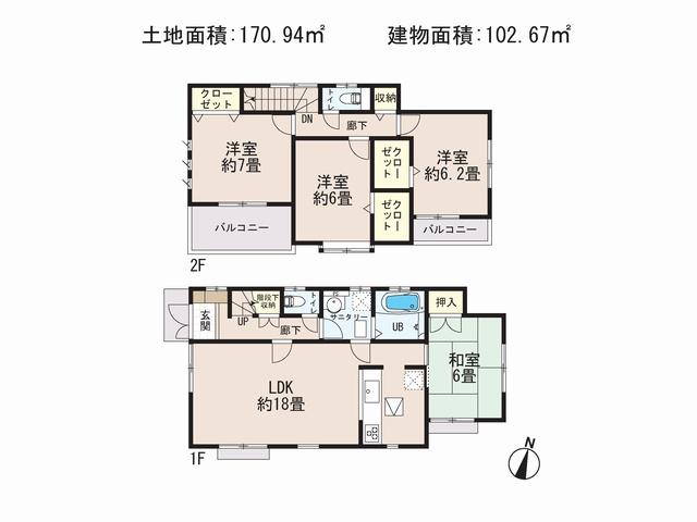 Floor plan. 21,800,000 yen, 4LDK, Land area 170.94 sq m , Building area 102.67 sq m
