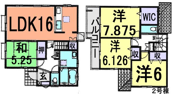 Floor plan. (Building 2), Price 18,800,000 yen, 4LDK, Land area 196.57 sq m , Building area 101.43 sq m