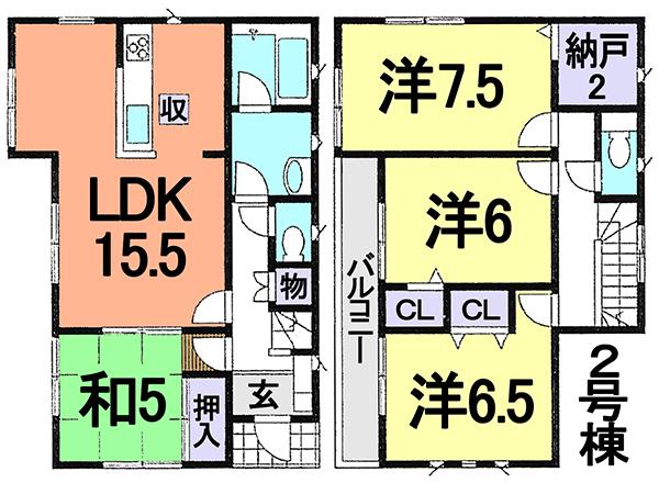 Floor plan. (Building 2), Price 24,800,000 yen, 4LDK, Land area 163.62 sq m , Building area 95.17 sq m