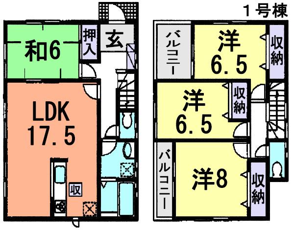 Floor plan. (1 Building), Price 24,300,000 yen, 4LDK, Land area 389.33 sq m , Building area 105.98 sq m