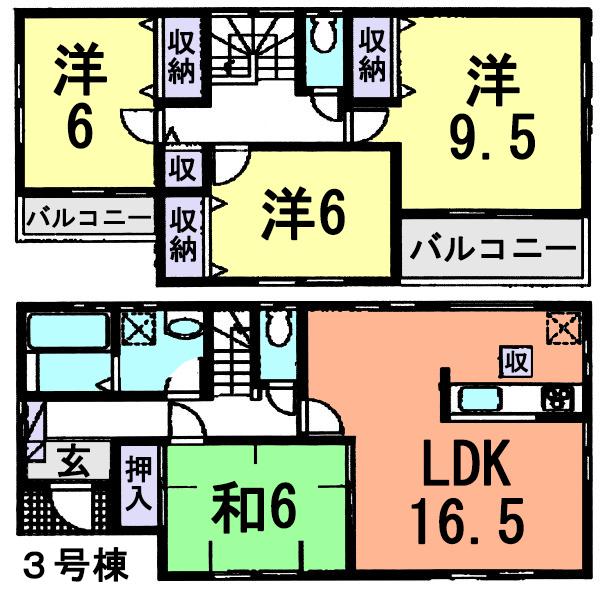 Floor plan. (3 Building), Price 21,400,000 yen, 4LDK, Land area 307.45 sq m , Building area 105.16 sq m