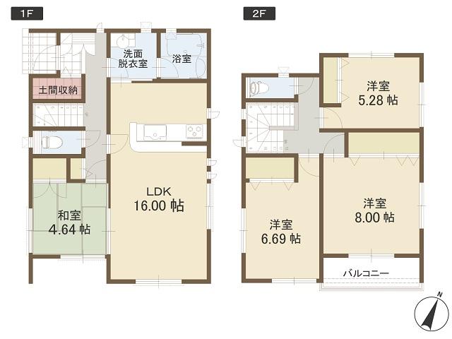 Floor plan. (Building 2), Price 33,800,000 yen, 4LDK, Land area 125 sq m , Building area 102.1 sq m