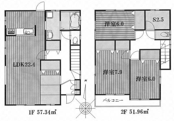 Floor plan. 22,800,000 yen, 3LDK+S, Land area 141.19 sq m , Building area 109.3 sq m