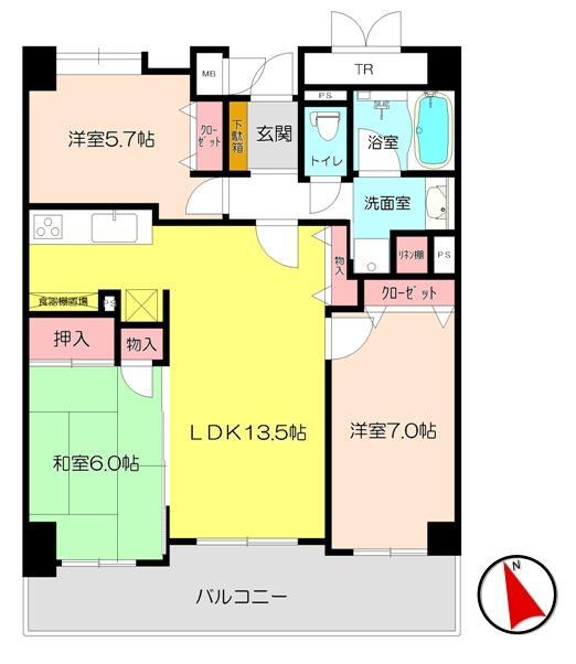 Floor plan. 3LDK, Price 16.8 million yen, Occupied area 70.86 sq m , Balcony area 12.68 sq m