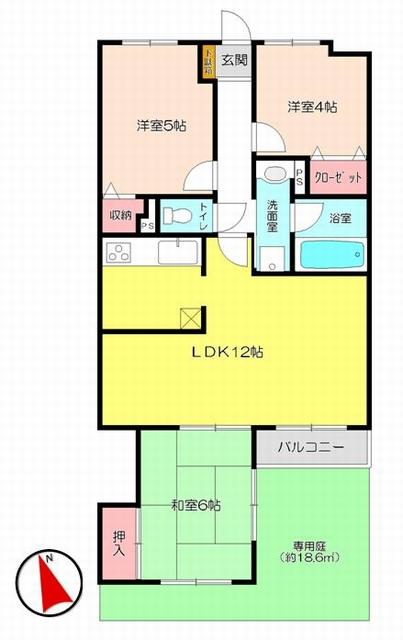 Floor plan. 3LDK, Price 6.7 million yen, Occupied area 65.17 sq m