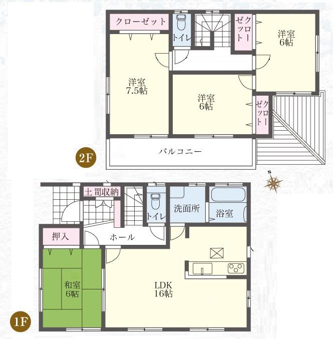 Floor plan. (Building 2), Price 21,800,000 yen, 4LDK, Land area 160 sq m , Building area 100.61 sq m