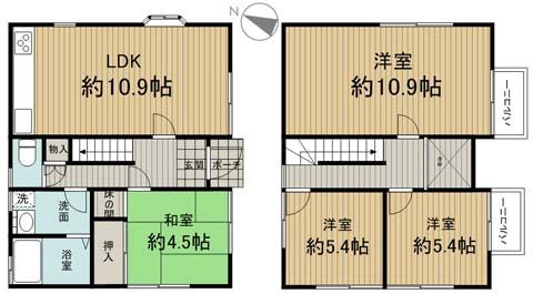 Floor plan. 17.3 million yen, 4LDK, Land area 166.23 sq m , Building area 91 sq m