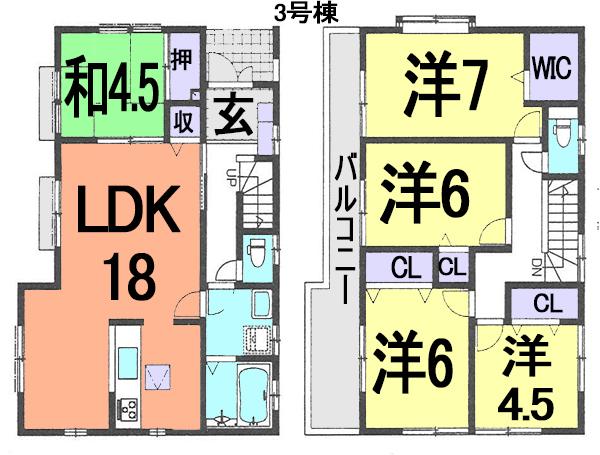 Floor plan. (3 Building), Price 22,800,000 yen, 5LDK, Land area 177.62 sq m , Building area 110.13 sq m