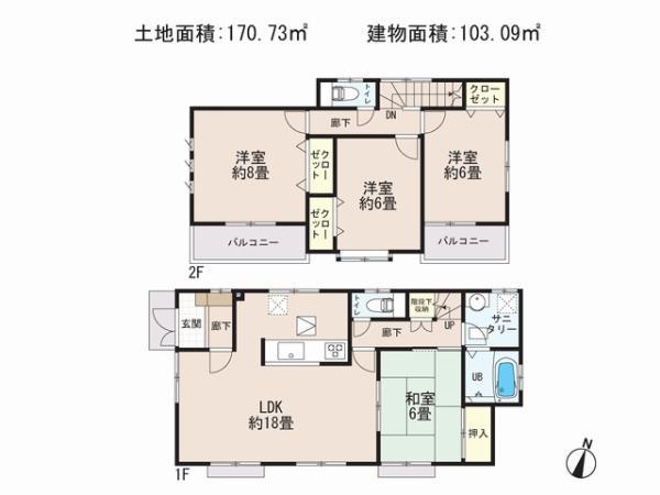 Floor plan. 21,800,000 yen, 4LDK, Land area 170.73 sq m , Building area 103.09 sq m