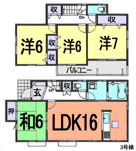 Floor plan. (3 Building), Price 19.9 million yen, 4LDK, Land area 138.18 sq m , Building area 100.19 sq m