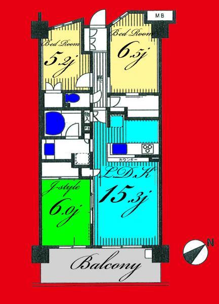 Floor plan. 3LDK, Price 28.8 million yen, Occupied area 74.35 sq m