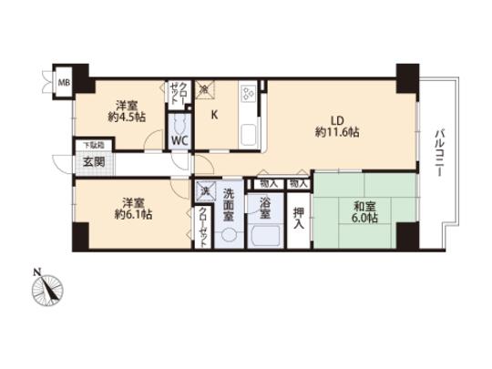 Floor plan. 3LDK, Price 12.7 million yen, Occupied area 67.81 sq m , Balcony area 7.81 sq m floor plan