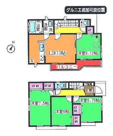 Floor plan. (I Building), Price 24,800,000 yen, 4LDK, Land area 120.41 sq m , Building area 92.94 sq m