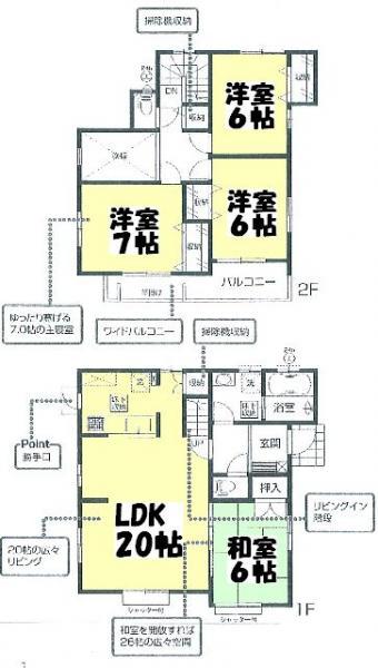 Floor plan. 34,800,000 yen, 4LDK, Land area 163.03 sq m , Building area 104.74 sq m