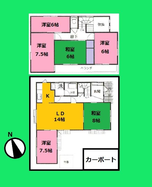 Floor plan. 19.6 million yen, 6LDK, Land area 154.05 sq m , Building area 126.42 sq m
