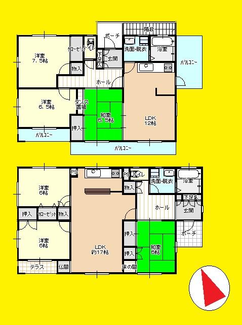 Floor plan. 33,500,000 yen, 6LLDDKK, Land area 192.58 sq m , Building area 167.05 sq m