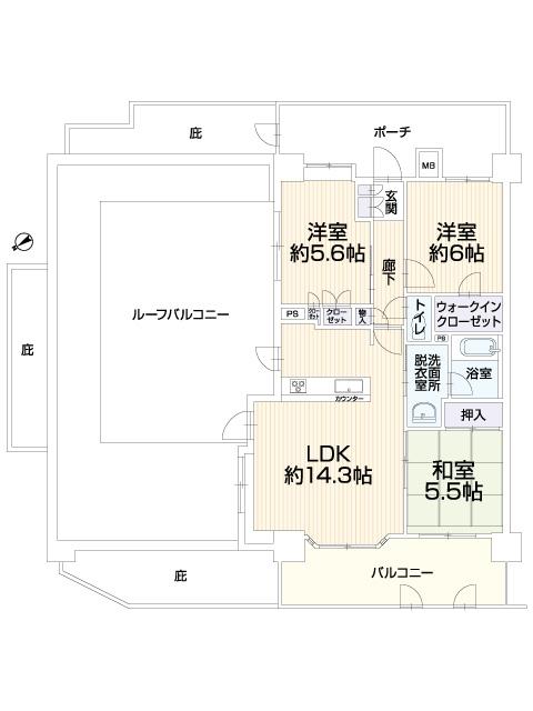 Floor plan. 3LDK, Price 35,800,000 yen, Occupied area 70.05 sq m , Balcony area 12.22 sq m