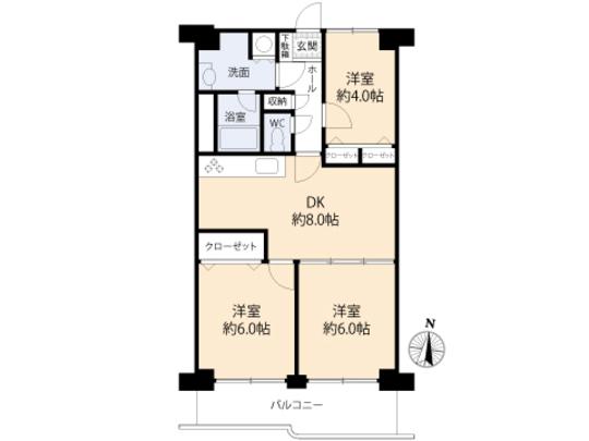 Floor plan. 3LDK, Price 14.9 million yen, Occupied area 58.24 sq m , Balcony area 7.6 sq m floor plan