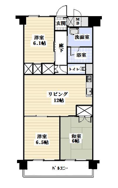 Floor plan. 3LDK, Price 6.9 million yen, Footprint 67.2 sq m , Balcony area 7.56 sq m floor plan