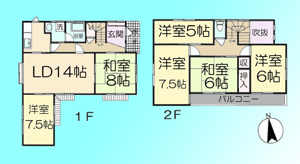 Floor plan. 19.6 million yen, 6LDK, Land area 154.05 sq m , Building area 126.42 sq m
