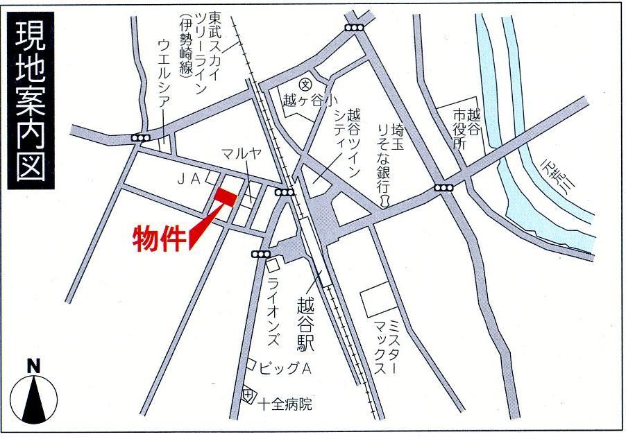 Local guide map. Koshigaya is located a 4-minute walk from the train station