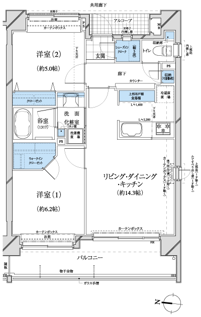 Floor: 2LDK + SIC + WIC, the occupied area: 58.25 sq m