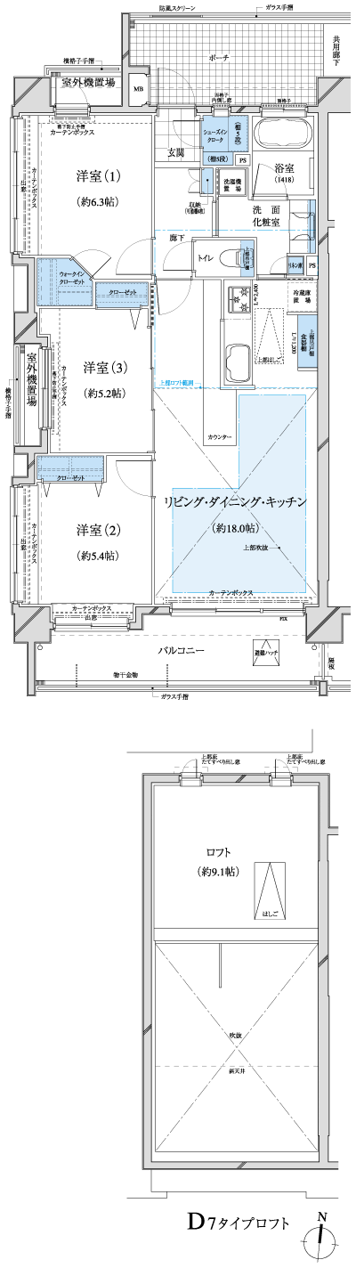 Floor: 3LDK + loft + SIC + WIC, the occupied area: 75.06 sq m