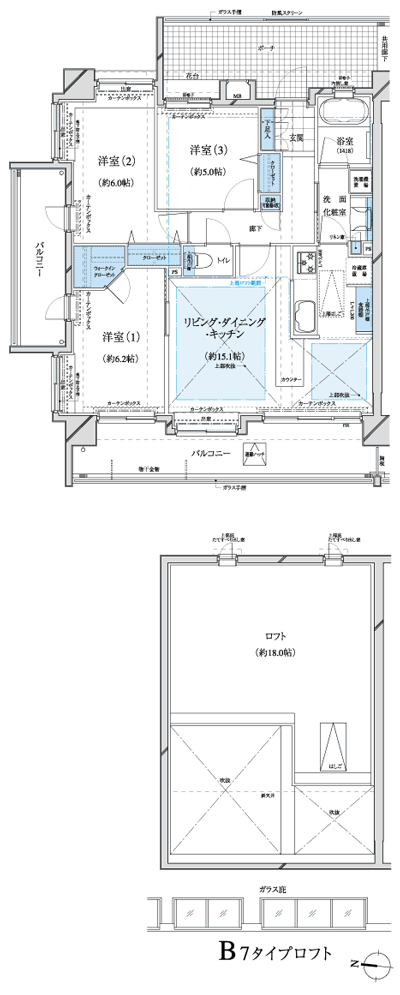 Floor: 3LDK + loft + WIC, the occupied area: 71.07 sq m