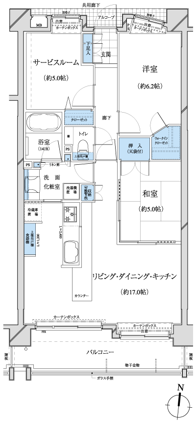 Floor: 2LDK + S + WIC, the occupied area: 71.82 sq m