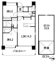 Floor: 2LDK + loft + SIC + WIC, the occupied area: 58.25 sq m