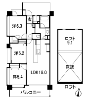 Floor: 3LDK + loft + SIC + WIC, the occupied area: 75.06 sq m