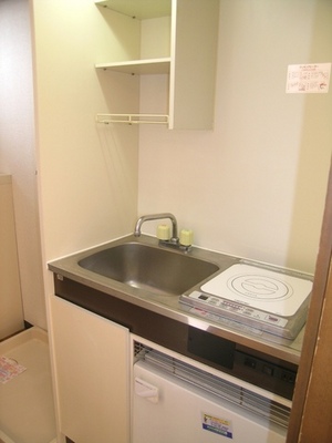 Kitchen. It is small, but is useful with storage