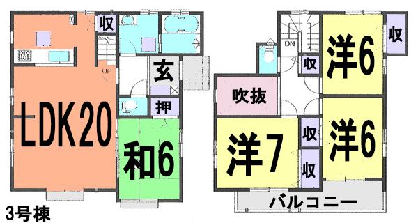 Floor plan. (3 Building), Price 34,800,000 yen, 4LDK, Land area 163.03 sq m , Building area 104.74 sq m