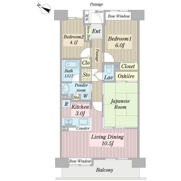 Floor plan. 3LDK, Price 21,800,000 yen, Footprint 66.4 sq m , Balcony area 9.51 sq m