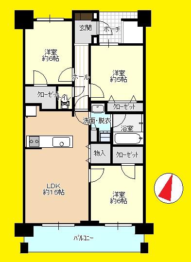 Floor plan. 3LDK, Price 22,800,000 yen, Occupied area 72.54 sq m