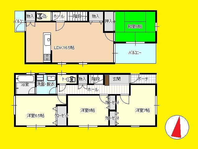 Floor plan. 30,800,000 yen, 4LDK, Land area 100.14 sq m , It is a building area of ​​99.71 sq m Zenshitsuminami direction