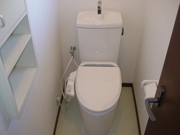 Toilet. First floor toilet new With cleaning toilet seat