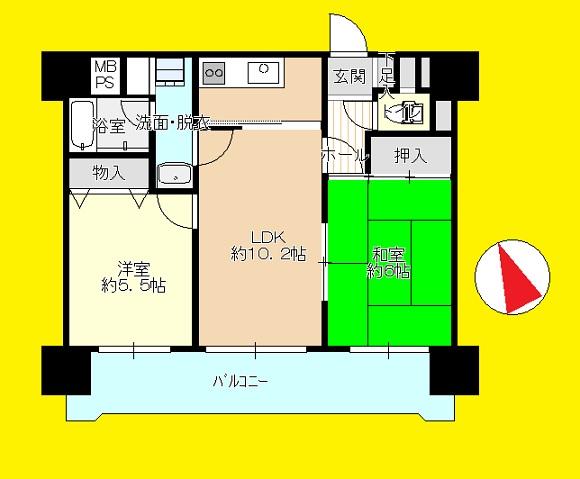 Floor plan. 2LDK, Price 12 million yen, Occupied area 48.89 sq m , Balcony area 11.45 sq m