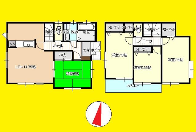 Floor plan. (3 Building), Price 30,800,000 yen, 4LDK, Land area 119.83 sq m , Building area 95.25 sq m