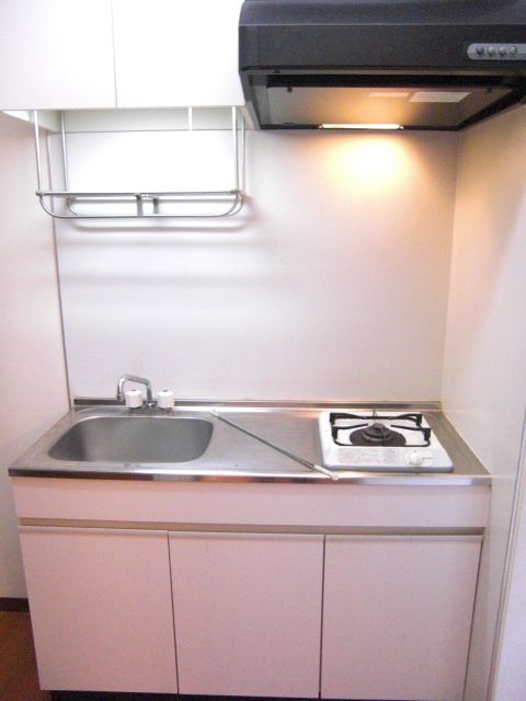 Kitchen. A kitchen with a gas stove. Also spacious sink and cooking space.