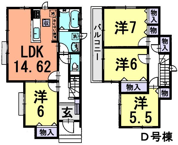 Floor plan. (D Building), Price 23.8 million yen, 4LDK, Land area 110.8 sq m , Building area 96.43 sq m