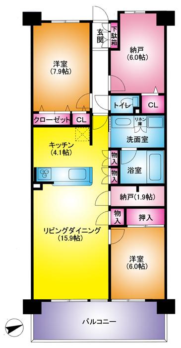 Floor plan. 2LDK + S (storeroom), Price 27,800,000 yen, Occupied area 89.34 sq m , Balcony area 13 sq m floor plan