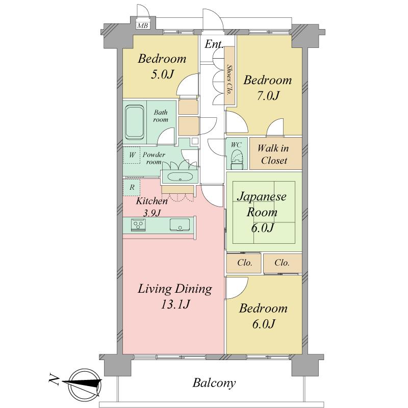 Floor plan. 4LDK, Price 21.5 million yen, Occupied area 90.17 sq m , Balcony area 13.49 sq m