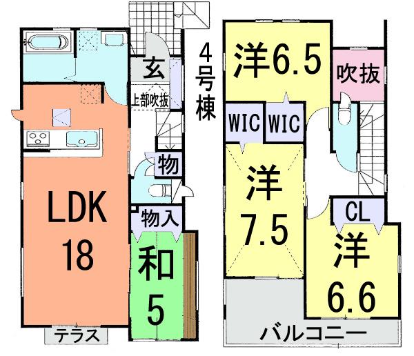 Floor plan. (4 Building), Price 31,800,000 yen, 4LDK, Land area 130.7 sq m , Building area 102.88 sq m