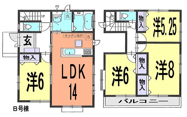 Floor plan. (B Building), Price 31,800,000 yen, 4LDK, Land area 119.08 sq m , Building area 93.98 sq m
