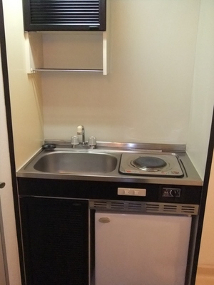 Kitchen. It was organized in a compact, It is an electric stove and a mini-refrigerator with kitchen