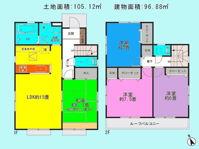 Floor plan. Price 24,800,000 yen, 4LDK, Land area 105.12 sq m , Building area 96.88 sq m